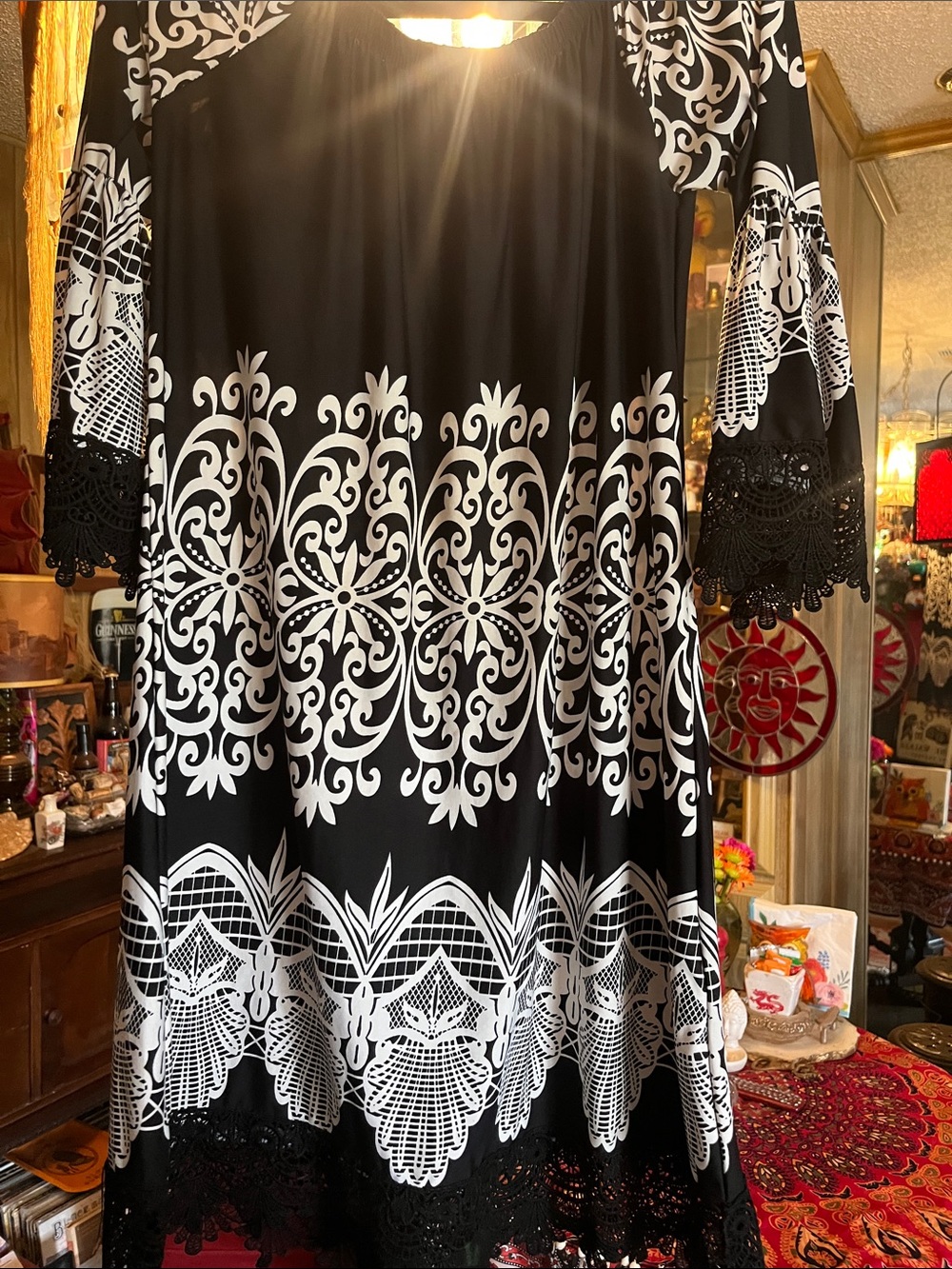 Black & White Lace-Trim Maxi Dress